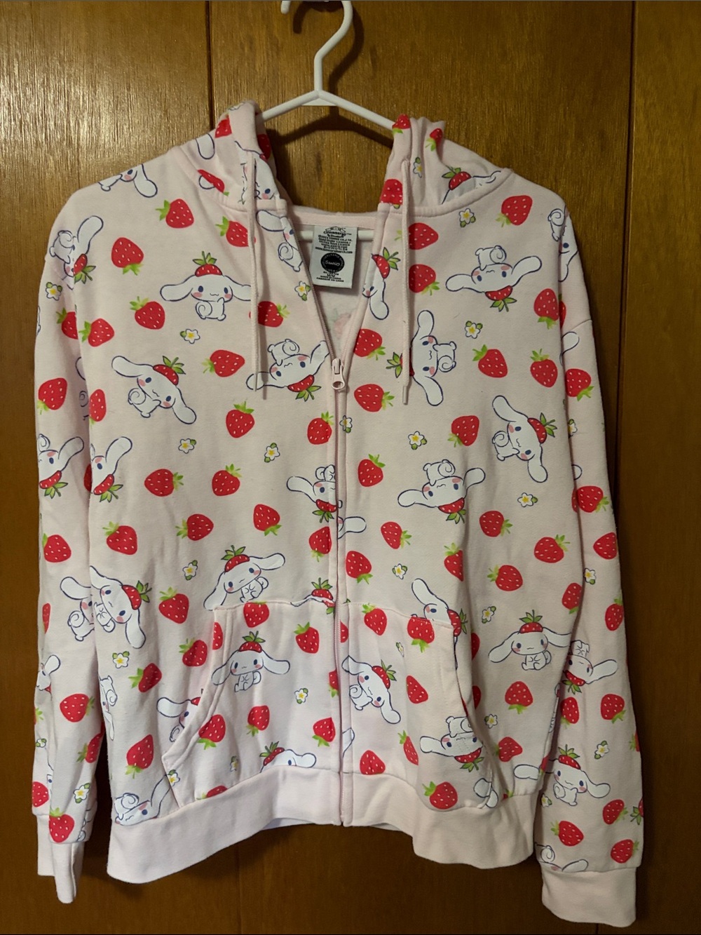 Sanrio Pink Strawberry Cinnamoroll Print Zip-Up Hoodie